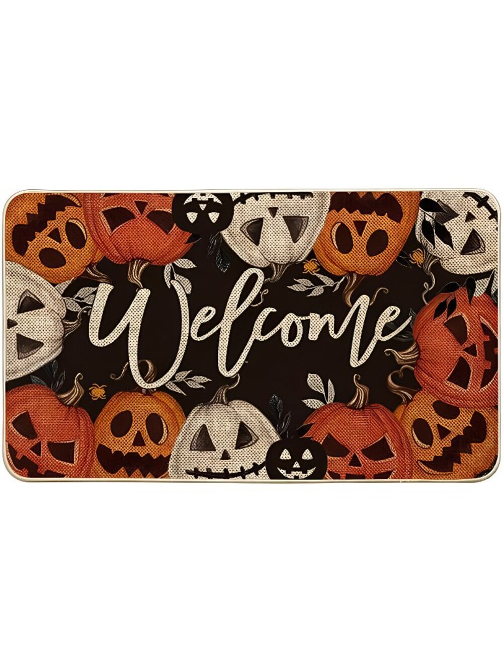 Black Jack-O'-Lantern Spider Web Leaves Welcome Doormat, Home Decor 17x29 Inch